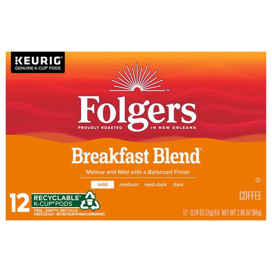 Folgers Mild Roast K Cup Pods Coffee (12 ct, 2.96 oz) (breakfast blend)