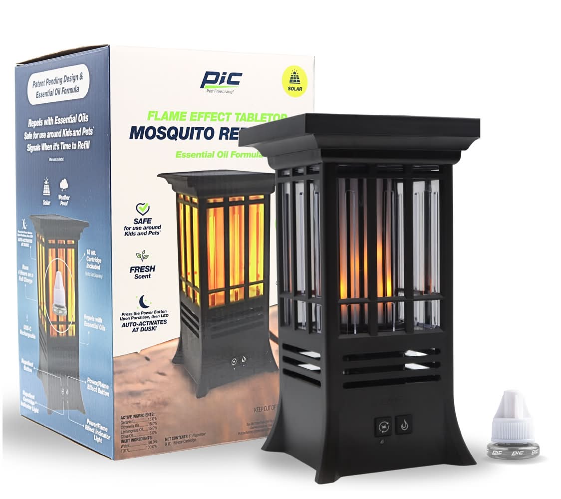 PIC 1 Count Solar Flame Effect Tabletop Mosquito Repellent Natural Deet Free Outdoor Lantern