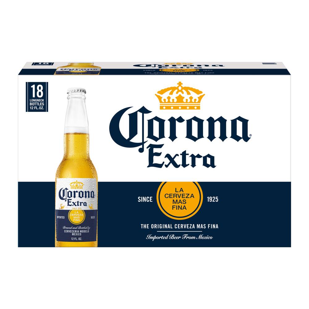 Corona Extra Mexican Lager Beer Bottles - 12 fl oz, 18 pk