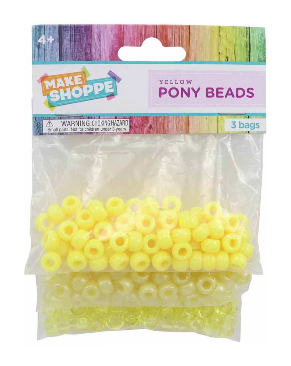 Make Shoppe Pony Beads - Yellow 3 Ct