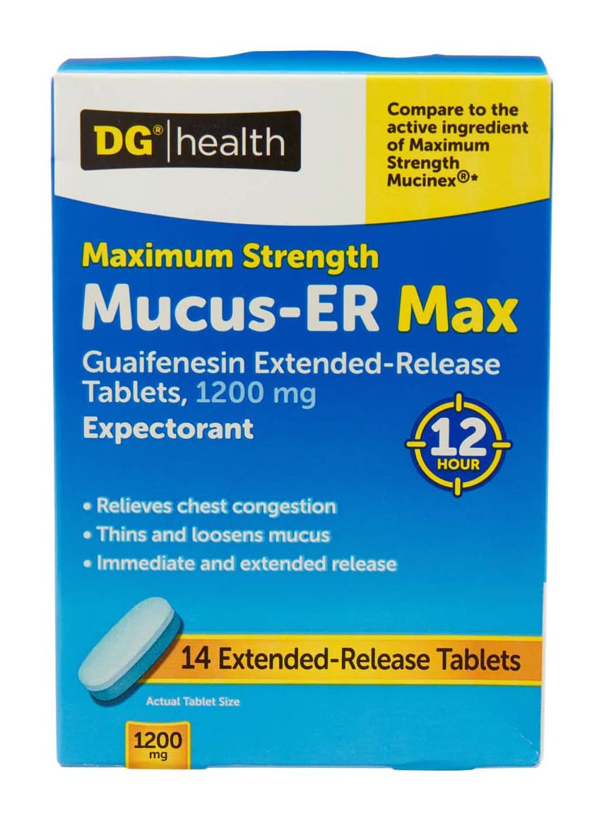 Dg Health Maximum Strength Mucus-Er Max Guaifenesin Extended-Release Tablets 14 Ct