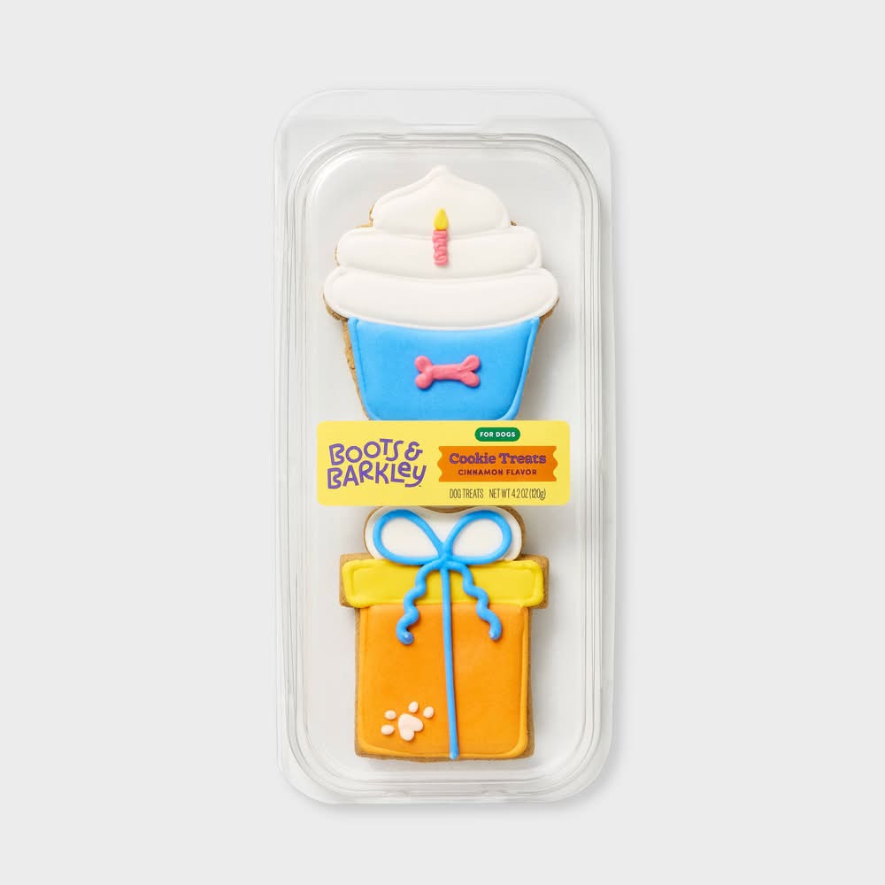 Boots & Barkley Hand Decorated Birthday Crunchy Dog Cookie Treats, Cinnamon (4.2 oz, 2 ct)