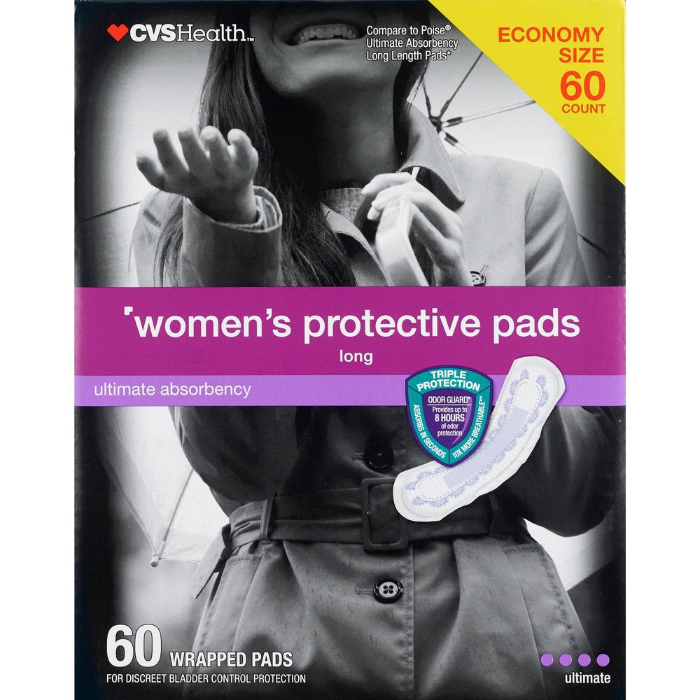 Cvs Health Women'S Protective Pads Ultimate Absorbency, Long, 60 Ct