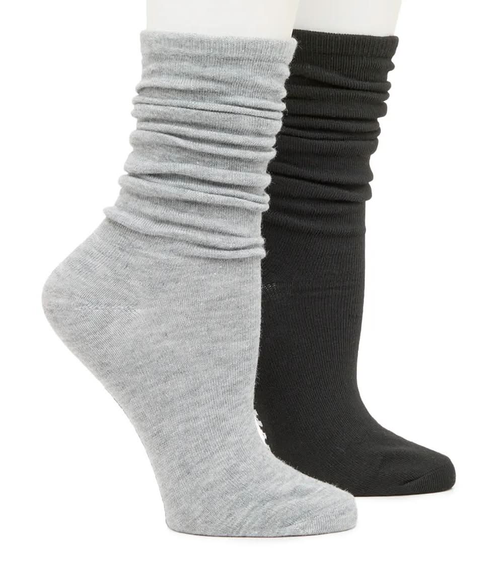 Steve Madden Solid Slouch Women'S Crew Socks - 2 Pack (Grey/Black One Size)