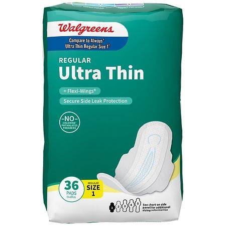 Walgreens Ultra Thin Pads With Flexi Wings, Regular Absorbency Unscented, Size 1 (36 ct)