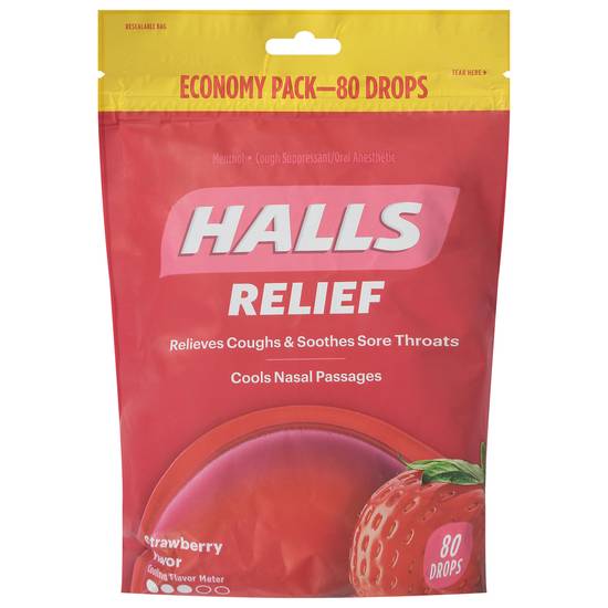 Halls Strawberry Cough Drops Economy Bag (80 ct)