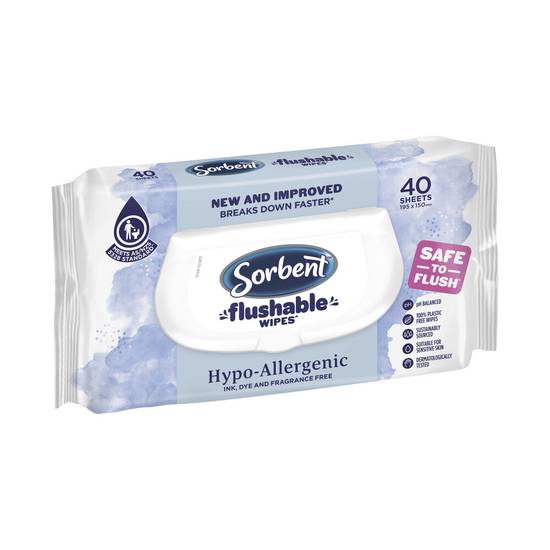 Sorbent Hypo Allergenic Flushable Wipes Toilet Tissue 40 pack