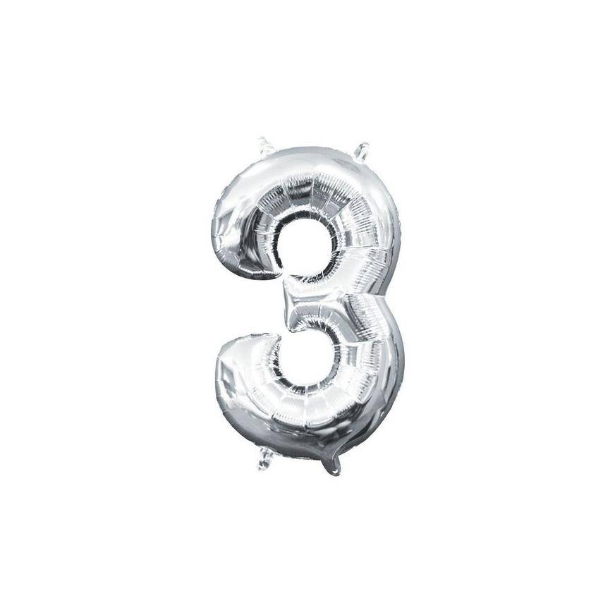 Uninflated 13in Air-Filled Silver Number Balloon (3)