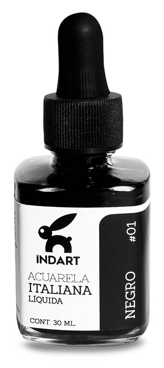Indart · Pintura acuarela profesional, negro 01 (30 ml)