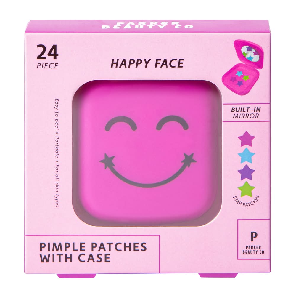 Happy Face Pimple Patches With Case 24-Piece Pink