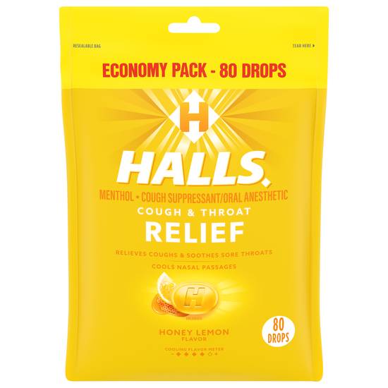 Halls Cough & Throat Relief Economy pack (80 ct) (honey - lemon )