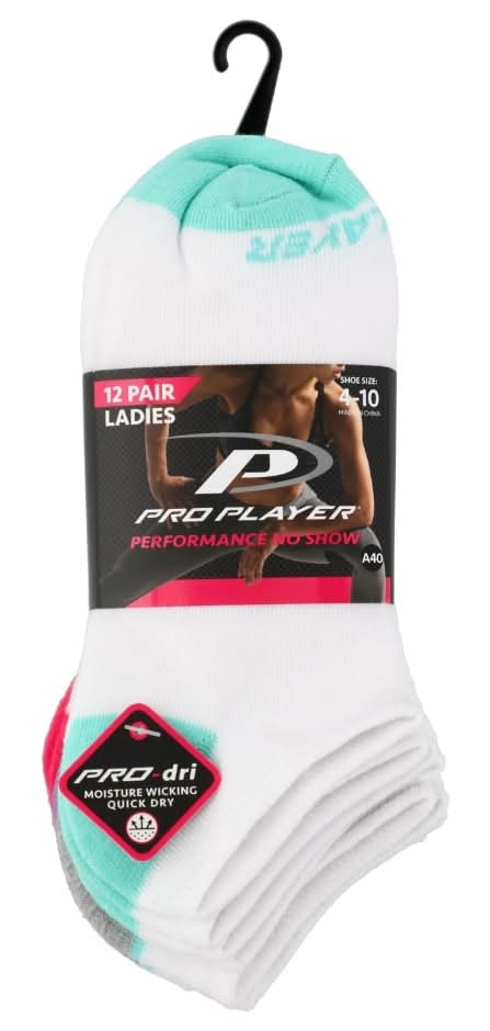 Pro Player No Show Socks, Women, Size 4-10 , Assorted (12 ct)