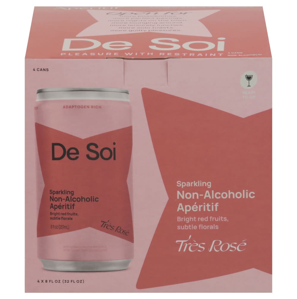 De Soi Sparkling Non Alcoholic Apertif Drink, Tres Rose (4 x 8 fl oz)