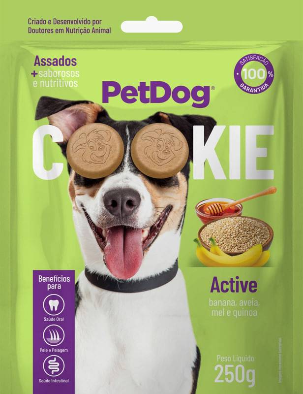 Pet dog cookie active sabor banana, aveia, mel e quinoa (250g)