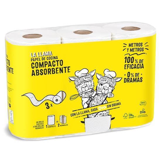 Papel de cocina compacto doble rollo La llama bolsa 3 unidades)