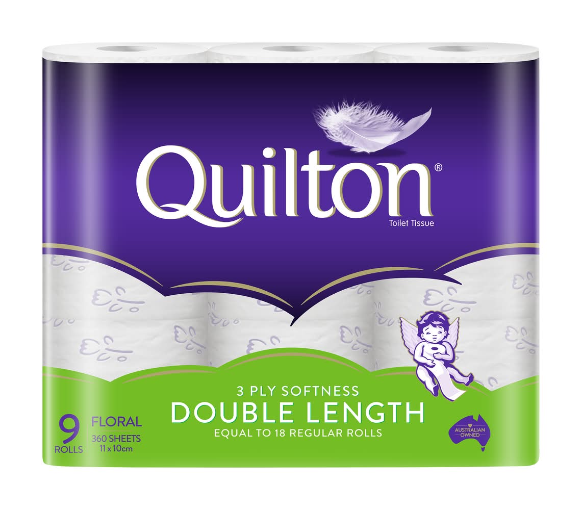 Quilton Floral Double Length 3 Ply Toilet Tissue, 11x10 cm (9 pack)