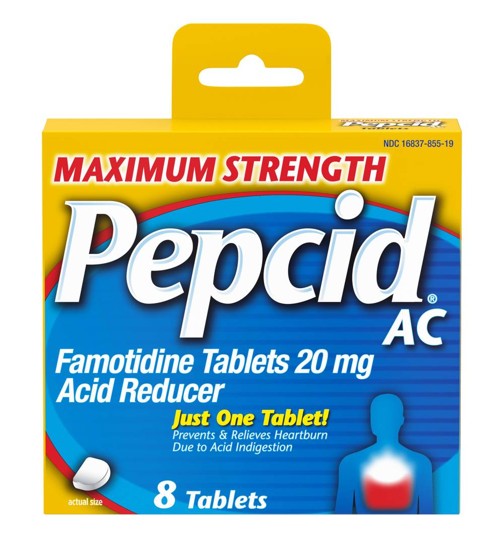 Pepcid Ac Maximum Strength Acid Reducer Famotidine Tablets 20 mg (0.46 oz, 8 ct)