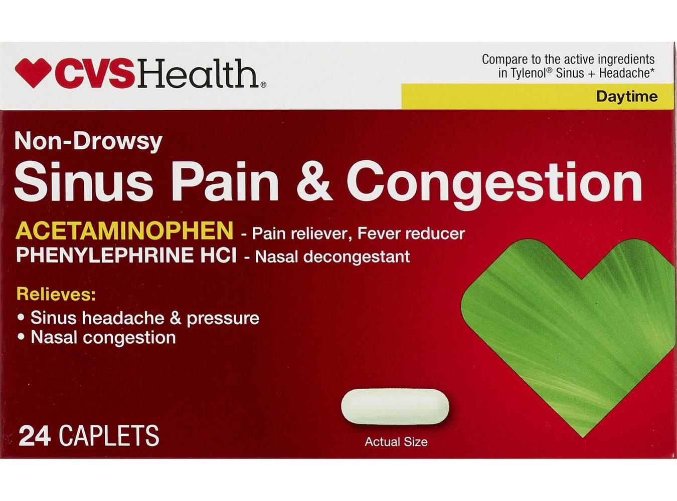 CVS Pharmacy Sinus Pain & Congestion Daytime Non-Drowsy Cool Caplets (24 ct)
