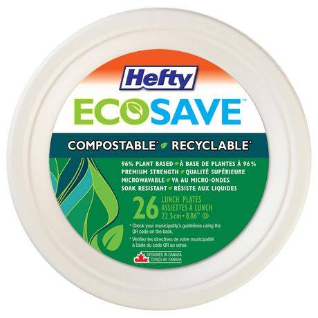 Alcan Hefty Ecosave Compostable Disposable Paper Plates Luncheon (8.86)
