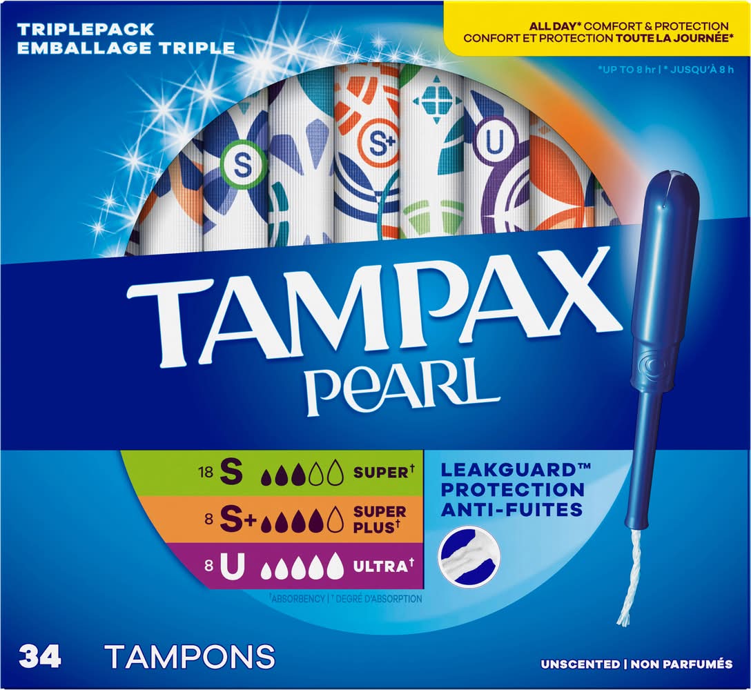 Tampax Pearl Leakguard Protection Tampons Triple pack (34 ct)