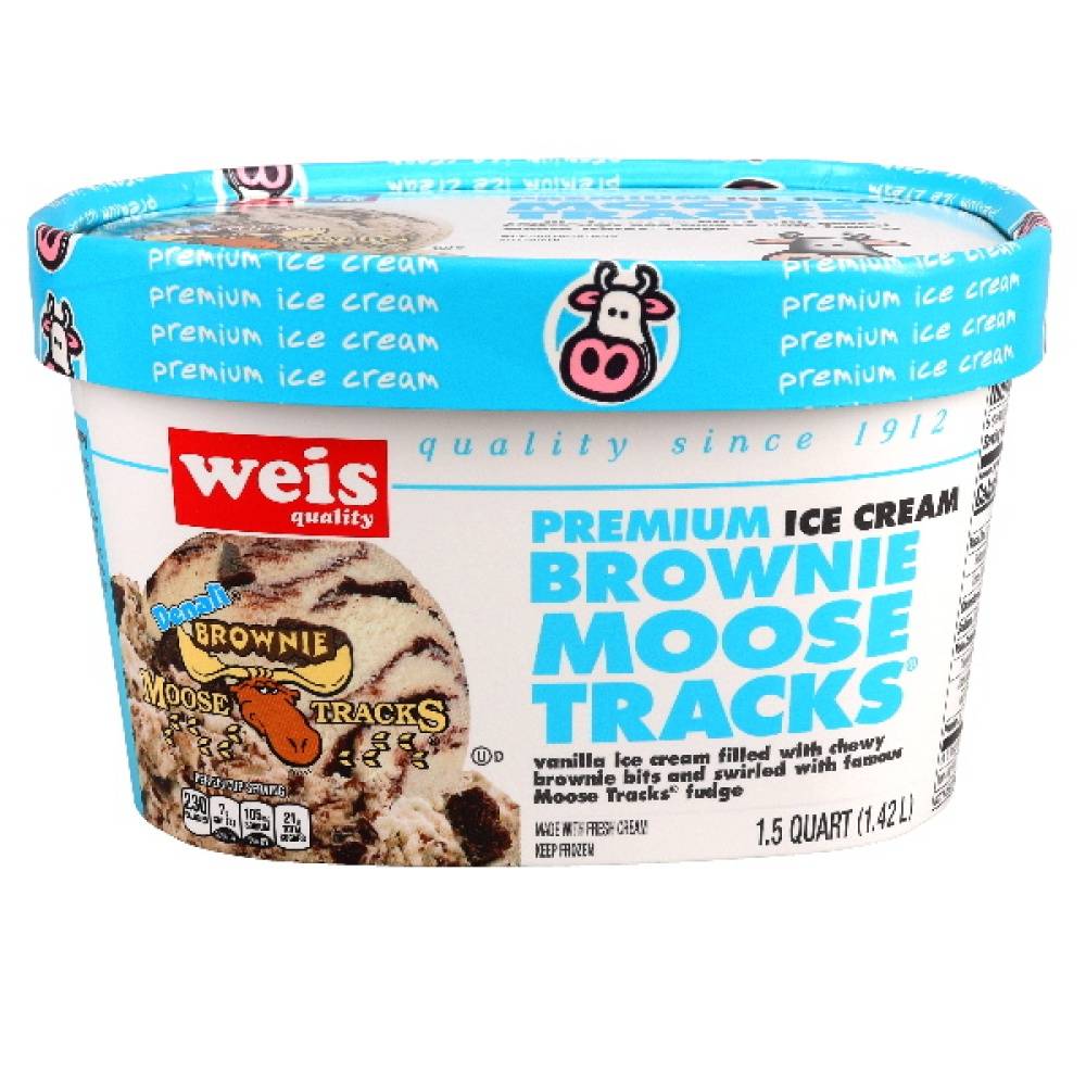 Weis Quality Premium Ice Cream, Vanilla-Brownie Moose Tracks (1.5 qt)