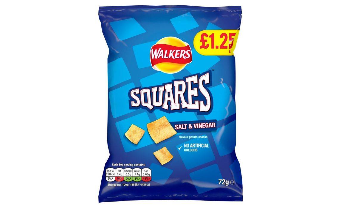 Walkers Squares Salt & Vinegar Snacks 72g (404073)