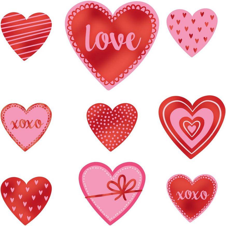Metallic Assorted Valentine's Day Heart Cardstock Foil Cutouts, 9pc