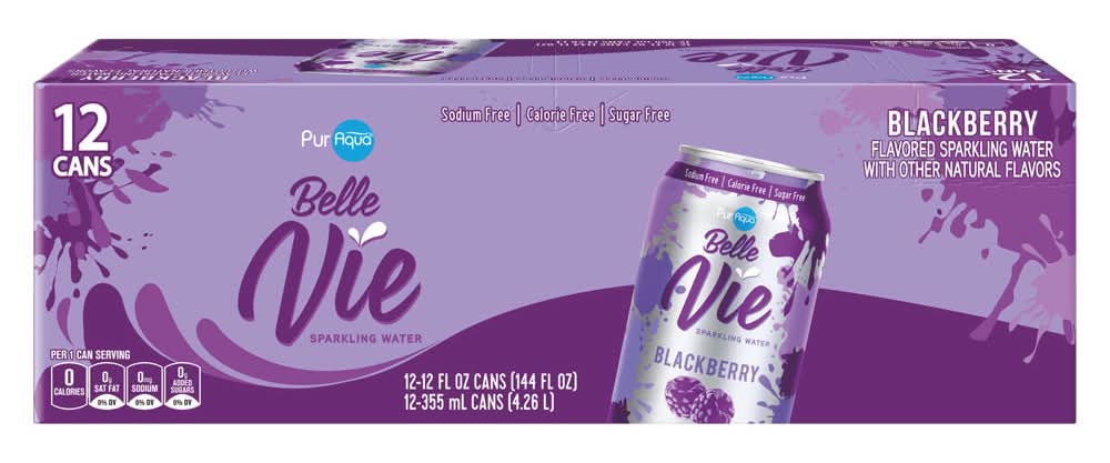 PurAqua Belle Vie Flavored Sparkling Water, Blackberry (12 x 12 fl oz)