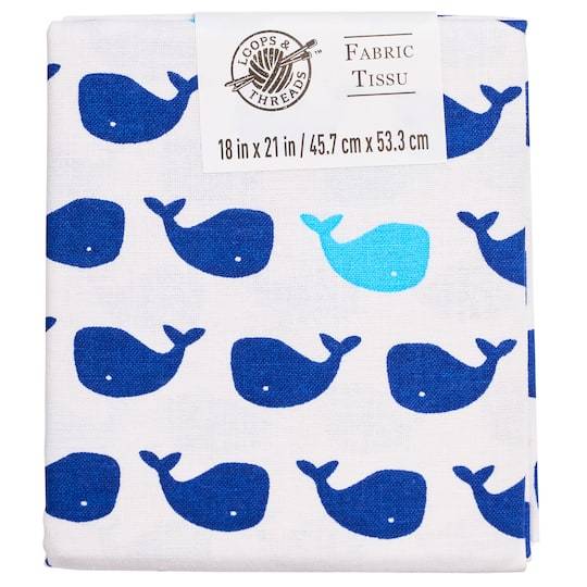 Loops & Threads Whales Fabric, 18" x 21", White-Blue