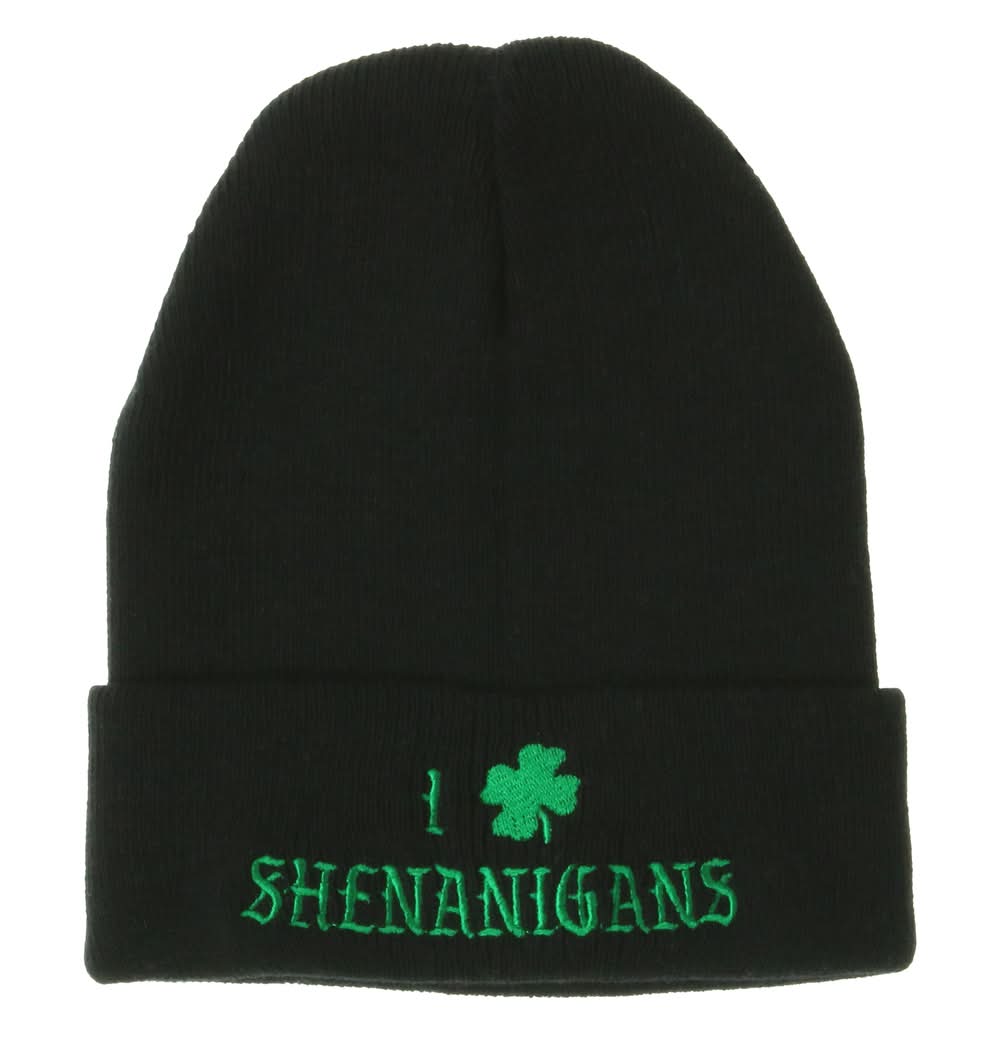St. Patrick's Day 'Feelin' Lucky' Green Beanie Hat Black