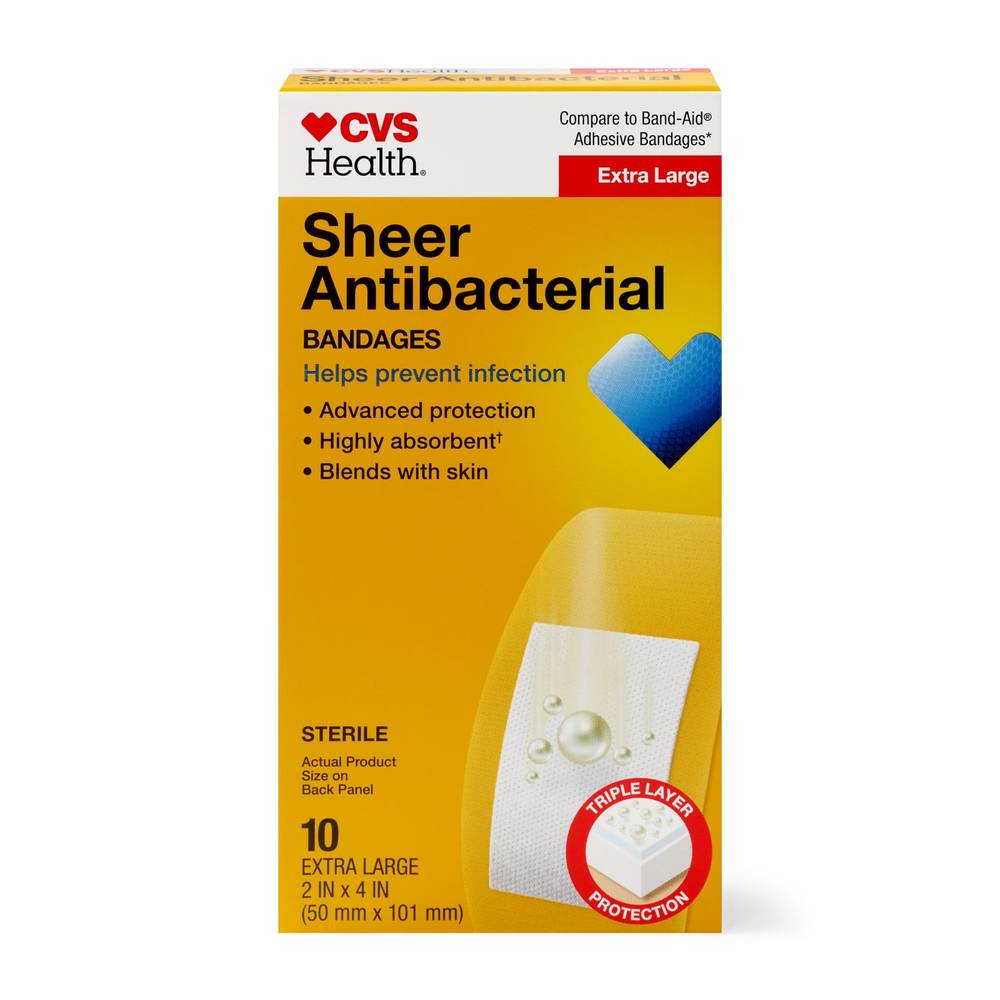 Cvs Health Sheer Anti-Bacterial Bandages, Extra Large, 10 Ct