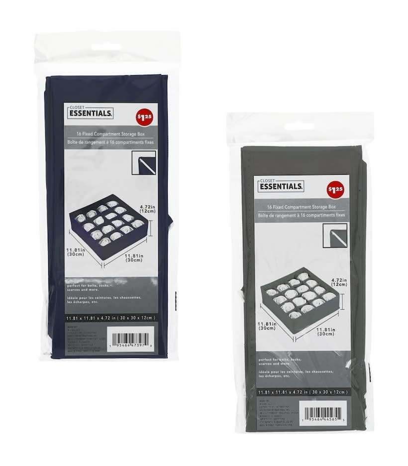 Closet Essentials 16 Fixed Compartment Storage Box, 11.81x11.81x4.72 in