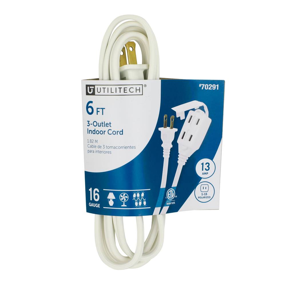 Utilitech Indoor 6-ft 16/2 2 Prong White Indoor SPT-2 Light Duty General Extension Cord | UT660606