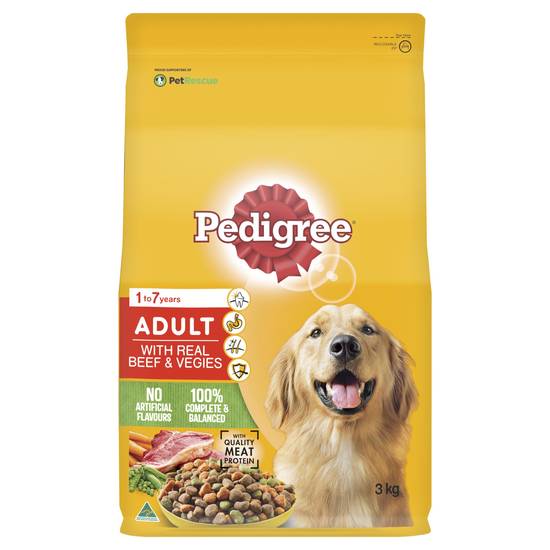 Pedigree Medium Adultdry Dog Food With Real Beef & Vegies Bag 3kg