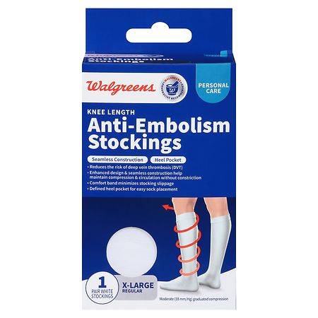Walgreens Knee Length Anti-Embolism Stockings White - X-Large Regular 1.0 pr