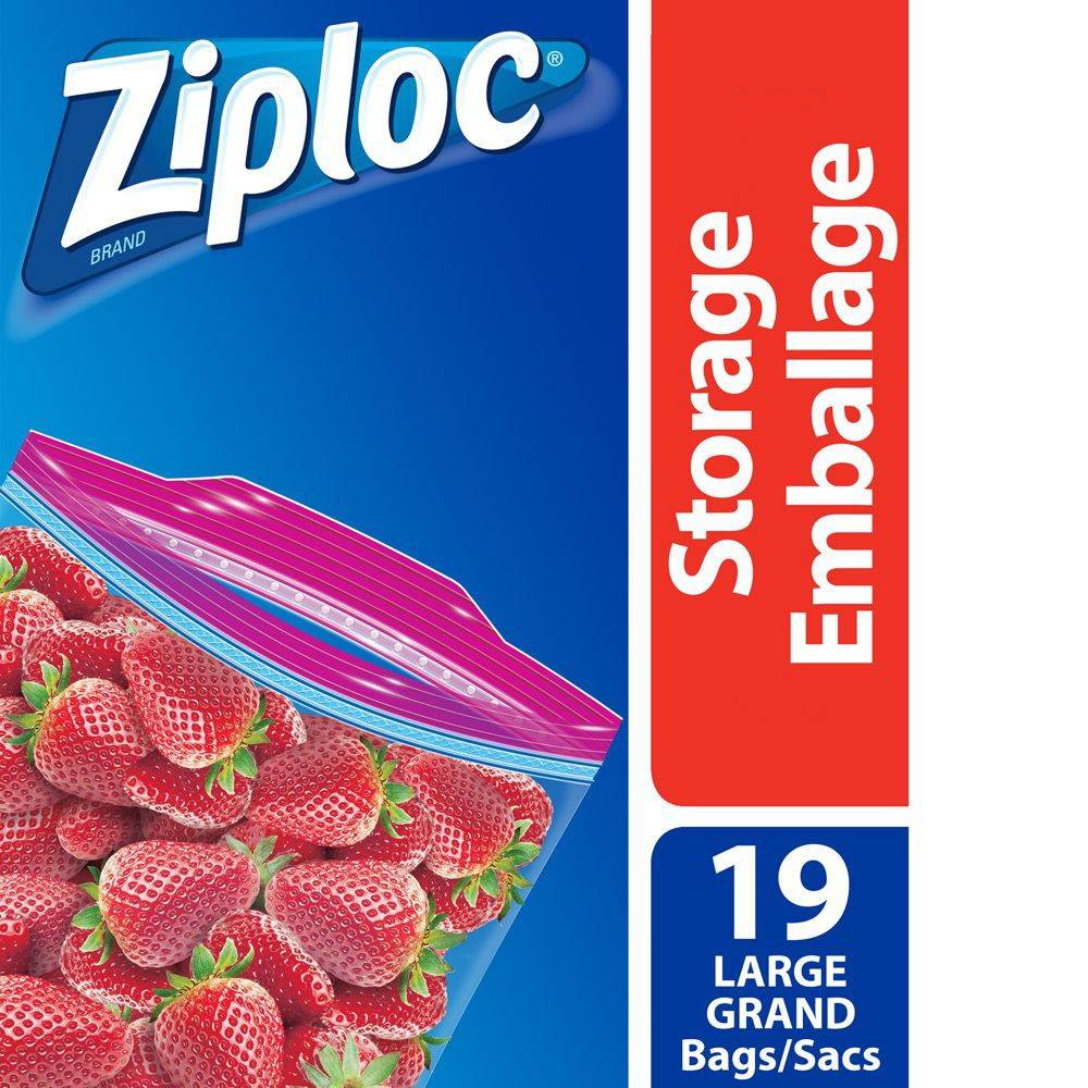 Ziploc sacs de rangement tout-usage à glissières doubles, grands, bte/20 (1 box, 20 unités) - grip'n seal bags storage large (19 units)