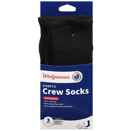 Walgreens Diabetic Crew Socks For Women (black 6-10)