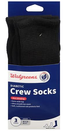 Walgreens Diabetic Crew Socks For Women, Black 6-10