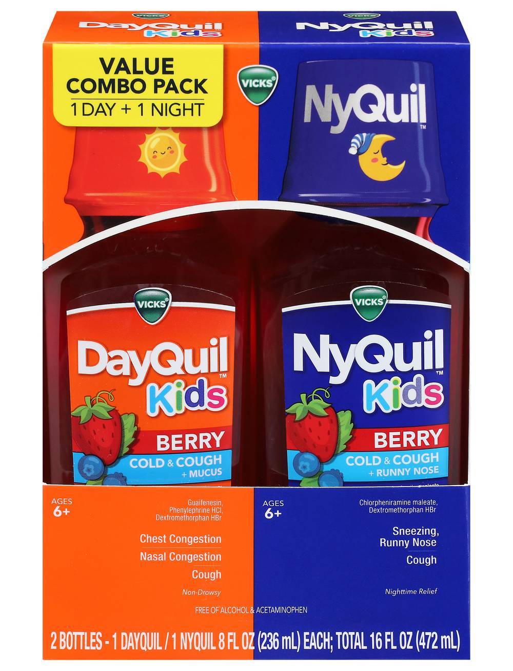 Vicks Dayquil & Nyquil Kids Cold & Cough Medicine Combo pack, Berry (8 fl oz, 2 ct)