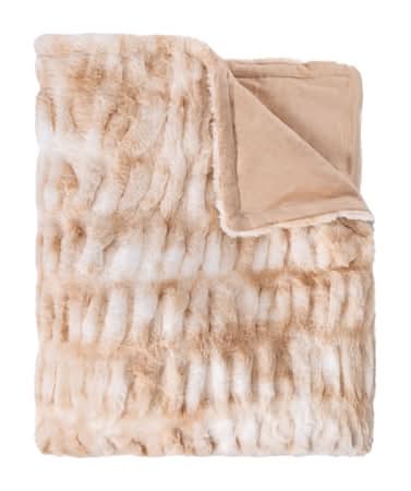 Ruched Faux Fur Throw Tan