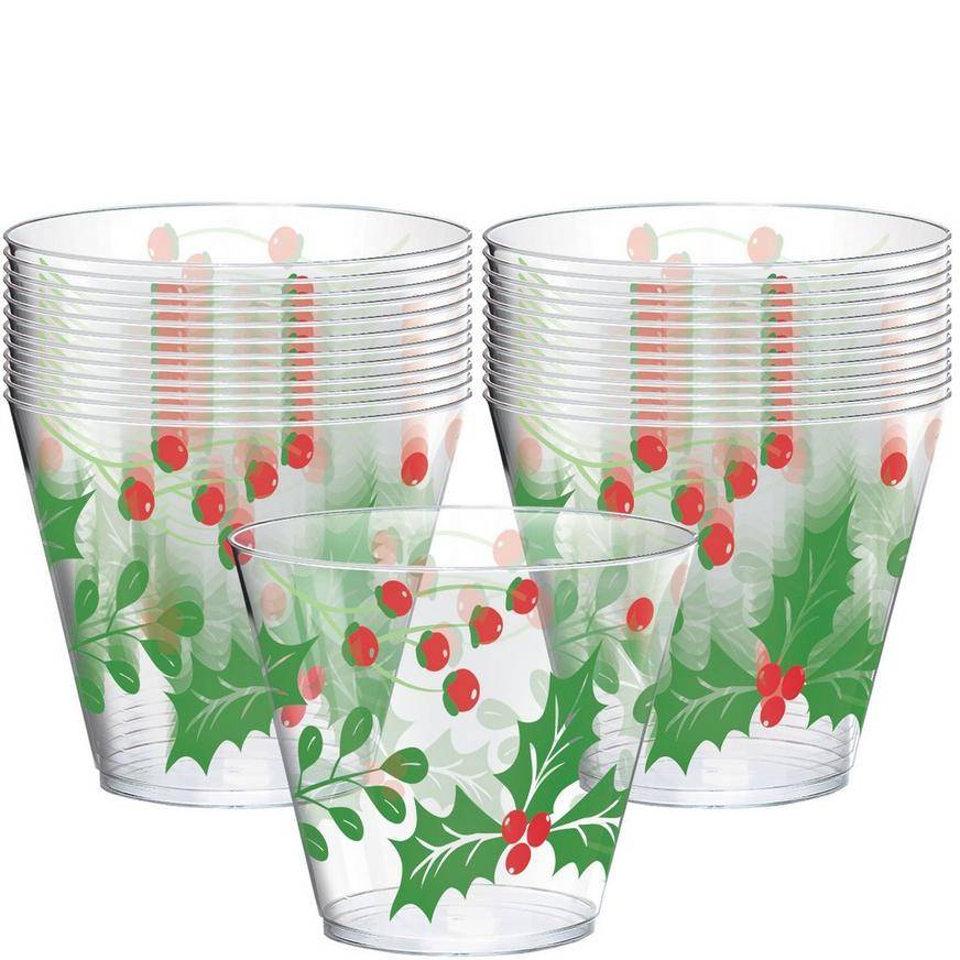 Christmas Holly Plastic Tumblers, 9oz, 40ct