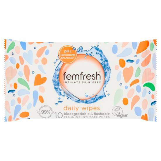 Femfresh Intimate Skin Care 10 Biodegradable & Flushable Feminine Intimate Wipes