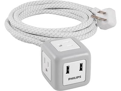 Philips 3 Outlet 2 Usb Port Power Strip (10 ft/gray - white )