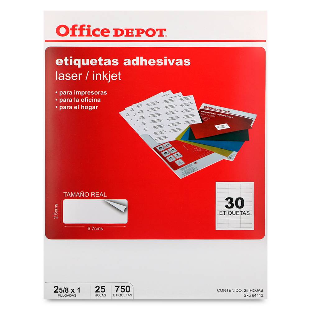 Office depot etiquetas adhesivas laser inkjet (pack 25 piezas)