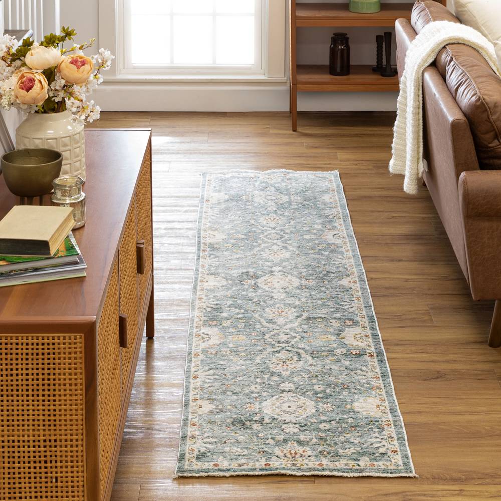 allen + roth with STAINMASTER Sapphire Petals 2 X 8 (ft) Blue Indoor Runner Rug | R1296 838 235094