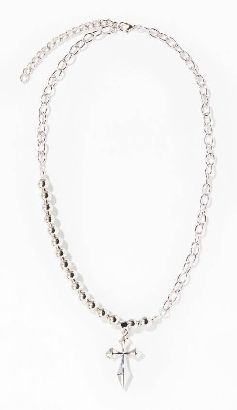 Cross Pearl Necklace Silver One Size