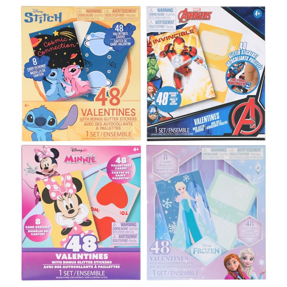 Disney and Marvel Valentine's Cards with Heart Seals, 48-ct. Set