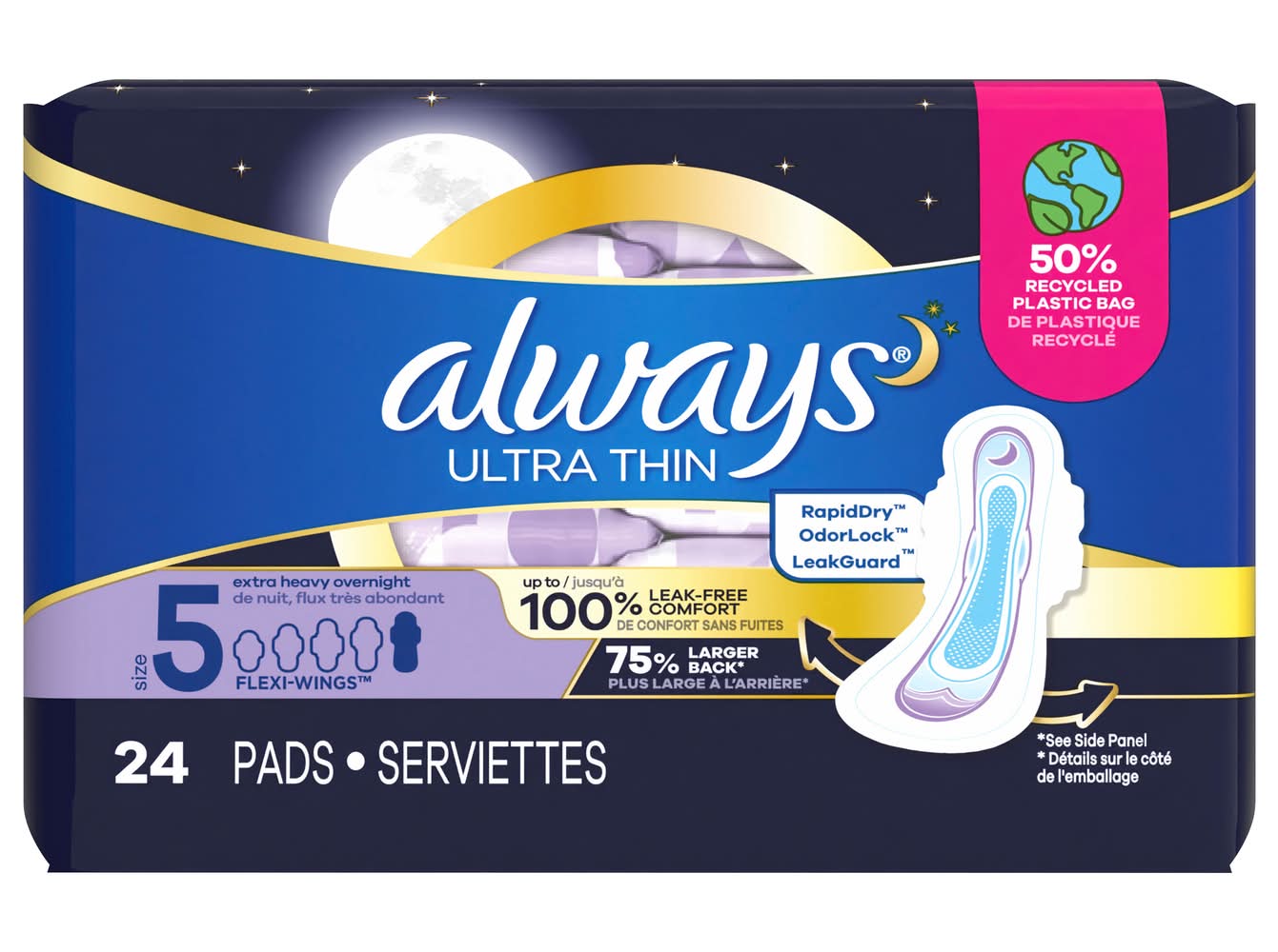 Always Ultra Thin Extra Heavy Overnight Sanitary Pads, 5 (24 ct)