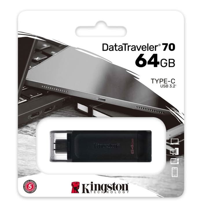 Kingston · Memoria usb datatraveler 70 negro 64gb (100 g)
