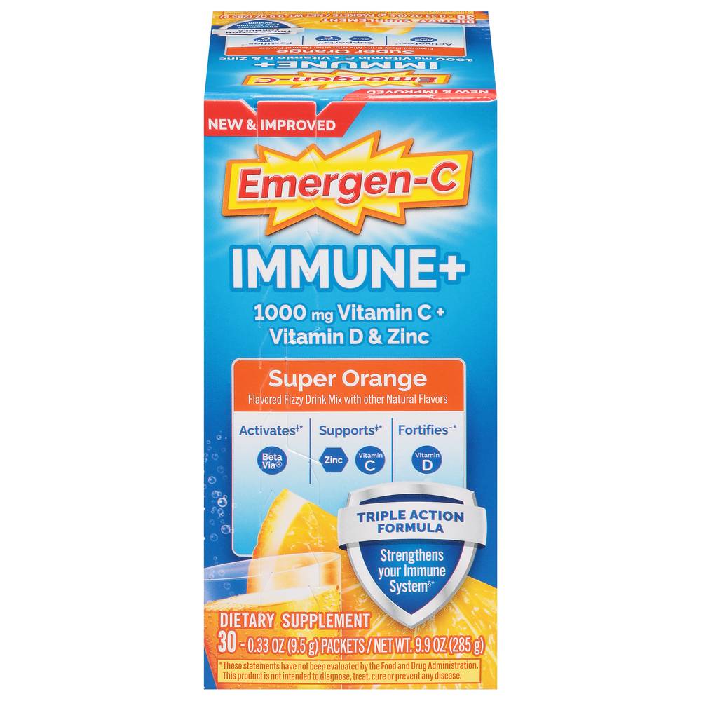 Emergen-C Immune + Supplement Packets, Super Orange (9.9 oz, 30 ct)